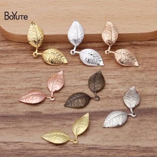 BoYuTe (100 Pieces/Lot) 13*32MM Metal Brass Stamping Leaf Charms for Jewelry Making Diy Hand Made Materials Wholesale