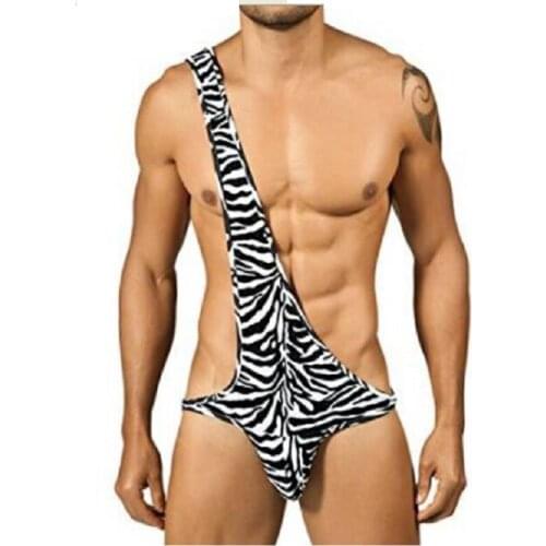 Brand sexy male underwear zebra oblique mens bodysuit jumpsuit performance wear hot erotic
