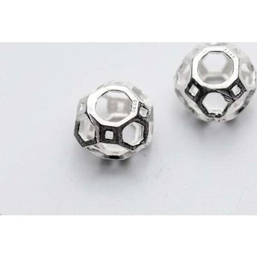 2pcs/lot 925 Sterling Silver Geometry Hollow Out Spacer Beads Big Hole Ornament Decoration Charm Beads Women DIY Jewelry Making