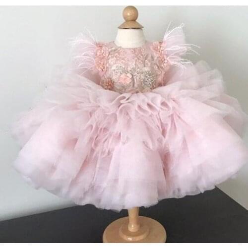 Kids Celebrity Dresses Puffy Tulle Layer Applique Flower Girls Dresses Girl Birthday Dress New Year 2021