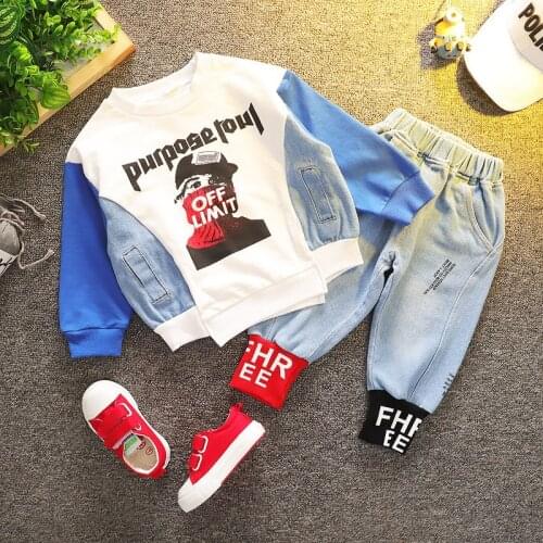 Childrens Clothing Boys Spring Suit 2021 New Autumn Baby Sports Two-piece Long Sleeve Trousers Letter Jeans Sets 1-7Years