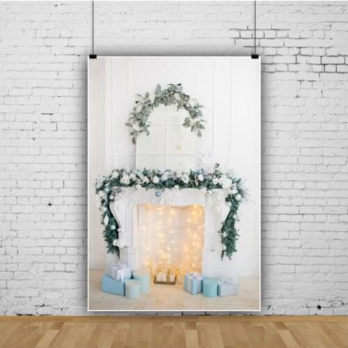 Photo Backdrops White Grey Chic Wall Fireplace Wreath Merry Christmas Gift Party Decor Child Baby Photozone Photo Backgrounds