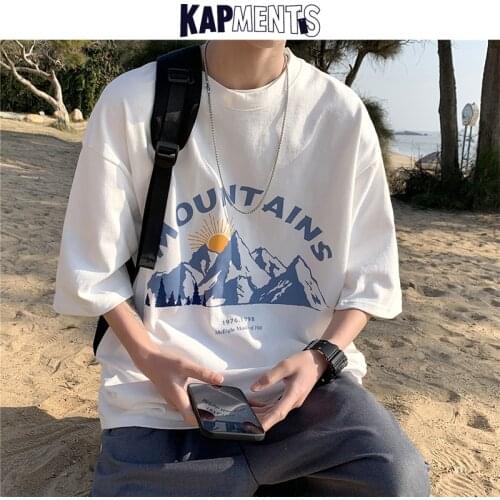 KAPMENTS Men Harajuku Mountains Graphic T Shirts 2021 Summer Mens Japanese Streetwear Cotton T-shirt Man Vintage Kpop Tshirt 5XL