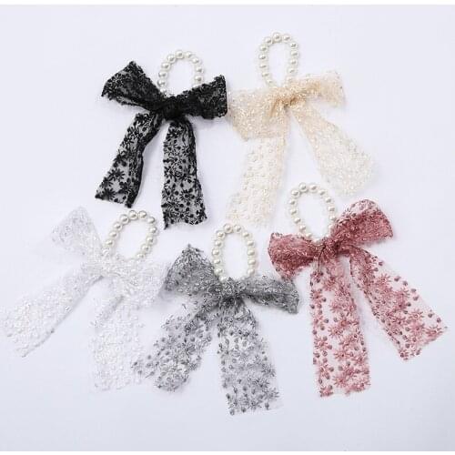 Bowknot Pearl Super Fairy Streamer Hair Tie Girl Simple And Elegant Temperament Girl Transparent Mesh Lace Streamer Headband