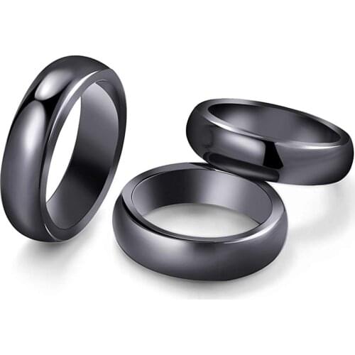 Hematite Stone Rings Non-magnetic Black Couple Ring Anxiety Relief Unisex Healing Chakra Energy Therapy Fidget Pain Jewelry Gift