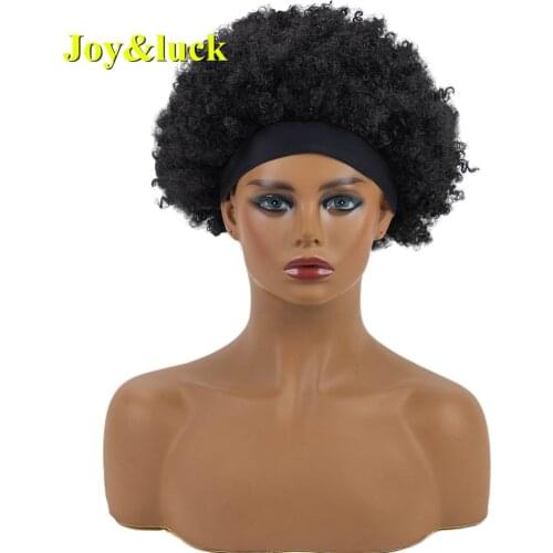 Headband Wig Synthetic Afro Kinky Curly Black Flat Hair Band Short Curly Wigs For African Women Daily Use