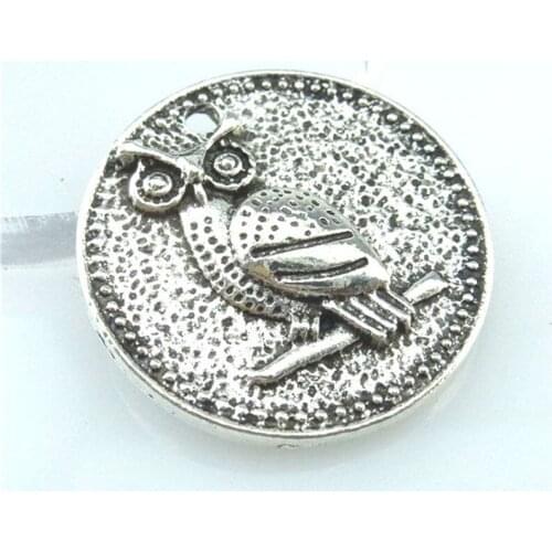 2pcs Round Coin Owl Charms DIY Jewelry Making Pendant Fit Bracelets Necklaces Earrings Handmade Crafts Antique Silver Charm