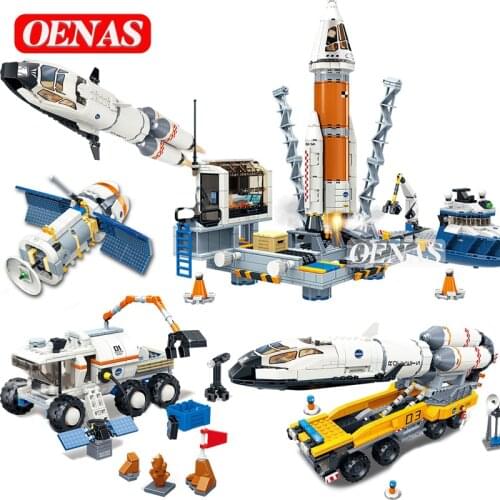 MOC City Rocket Control Launcher Center Satellite Moon Lander Vehicle Model Building Blocks Kids DIY Toys For Boys Birthday Gift