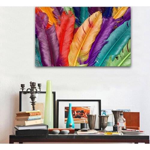 Colorful Wall Art Painting Feather Printed Canvas Prints Waterproof Canvas Art Home Decor Pictures Art Living Room