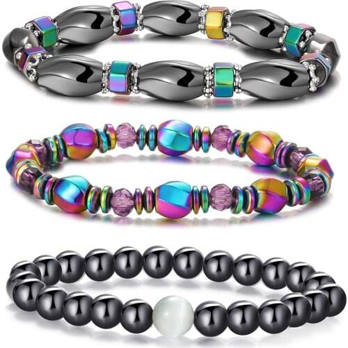 Colorful Magnetite Bracelet Malachite Hematite Wrist Adjustable Geometric Black Magnet Bracelets for Women Men