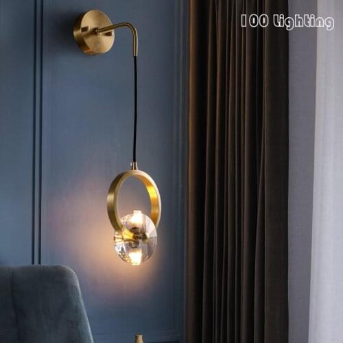 Copper Crystal LED Wall Lamp Living room Bedside Hotel Room Wall Light Sconce G4 Bulb Round 110-240V Loft Deco