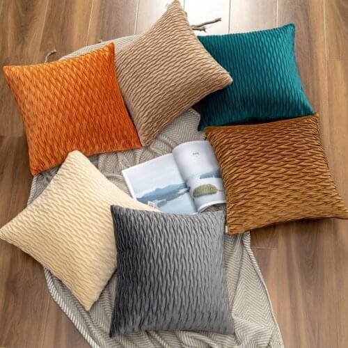 Soft Velvet Cushion Covers Striped Creasing Decorative Throw Pillow Cover Cases Pillowcases For Home Sofa Car Seat Chair 45x45cm