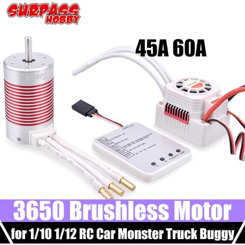 Surpass Hobby 3650 Brushless Motor 3100KV 3500KV 3900KV 4300KV 5200KV 60A ESC 3.175mm Shaft Motor for 1/10 RC Monster Truck Car