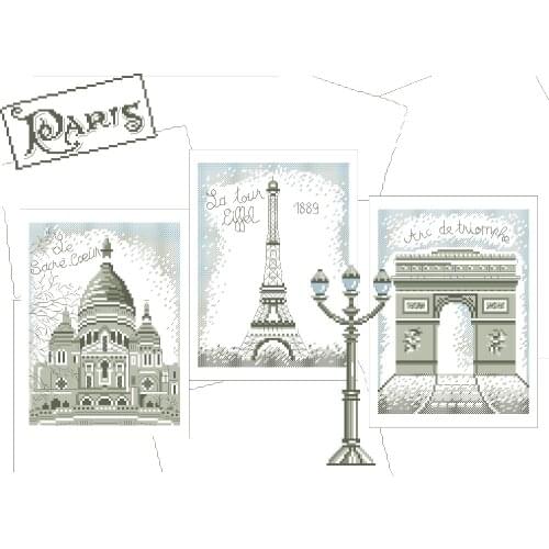 Paris postcard cross stitch package simple tower city 18ct 14ct 11ct cloth cotton thread embroidery DIY handmade needlework