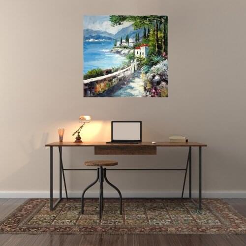 Mediterranean Sea Landscape Oil Painting On Canvas Knife Handpainted Wall Art For Home Decoration Handmade Artwork Multicolor