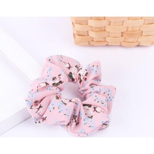 Chiffon Bow Flower Print Hair Scrunchies pink knotted tails Hair Elastics Ties Women Girls wholesale Ponytail Holder Hair bands