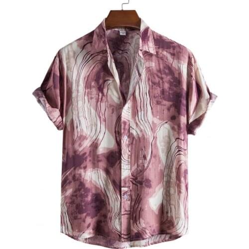 Men Shirt Hawaiian Shirt Chic Short Sleeve Men Shirt Turn-down Collar Casual Tie Dye Print Loose Summer Shirt Beachwear 3XL