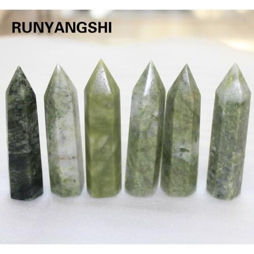 Runyangshi 1pc Natural Xiuyu Crystal Hexagonal Single Spiral Column magic wand stone for gift