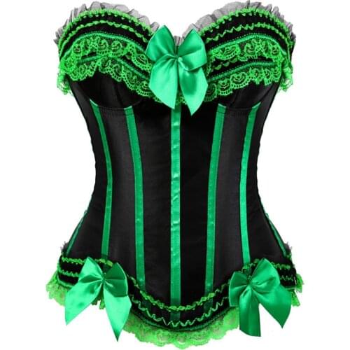 Sapubonva sexy ladies corset zip vintage style overbust lace pinstripe corset bustier burlesque tops lingerie victorian korsett