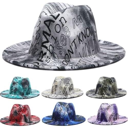 Fedora hats men women wide brim pearl band belt jazz caps tie dye multicolor casual designed luxury felted hats winter women hat