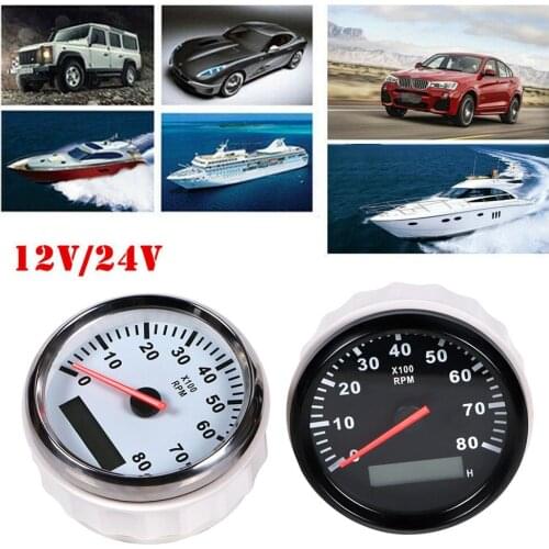 8K Boat Tachometer Marine Tacho Meter Gauge LCD Hourmeter 12V/24V 8000 RPM 85mm Boat Tachometer