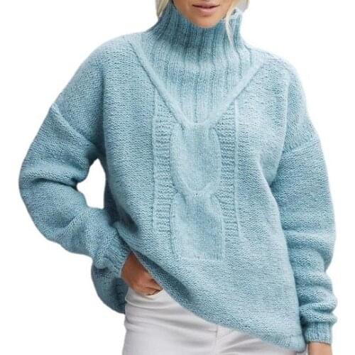 Solid Light Blue Knitting Pullover Women Spring Sweaters for Women Fashion Loose Jumpers Top