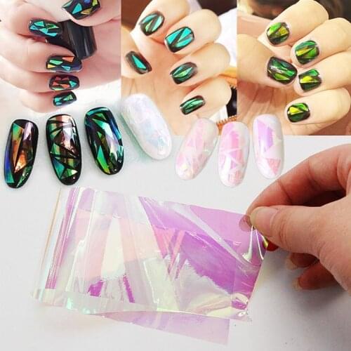 Nail Art Decorations Broken Mirror Glass Nail Sticker Charm Glass Broken Laser Aurora Nail Stickers Light Decal Nail Accessories