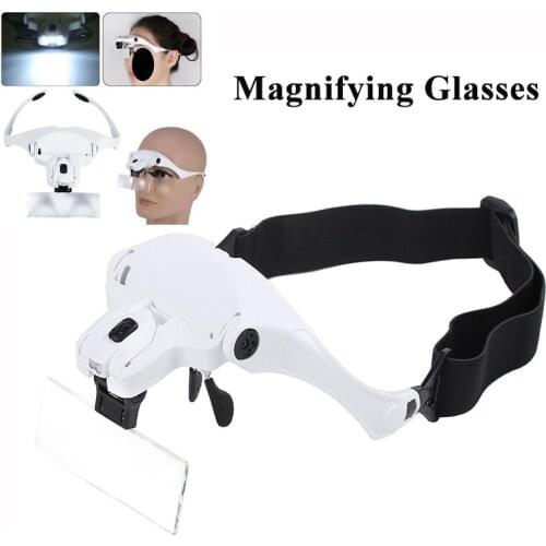 Eyelash Extension LED Light Magnifying Spec Glasses Hands Free Magnifier with Multiples Adjustable Lenses Tools For Reading