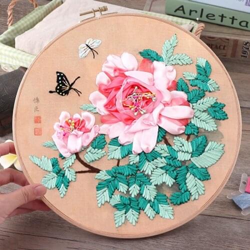 Handmade Embroidery Diy Fabric Material Package Introduction Ribbon Embroidery Suite Flower Living Room Painting