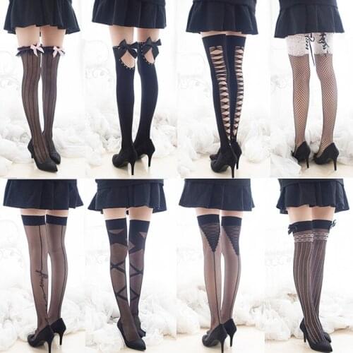 Japanese stockings sexy high stockings lace-trimmed womens non-slip knee-high black stockings thigh suspenders