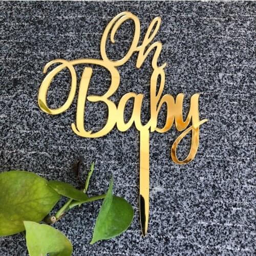 Oh Baby Cake Topper Mirror Gold / Silver / Wood Topper for Baby Shower Kids Birthday Party Decoration free shipping