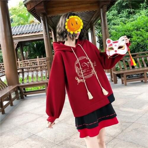 Chinese Style Clothing Women Girl Rose Dragon Embroidery Loose Retro Punk Long Sweatshirt Casual Fringed WomenS Hooded KK3675