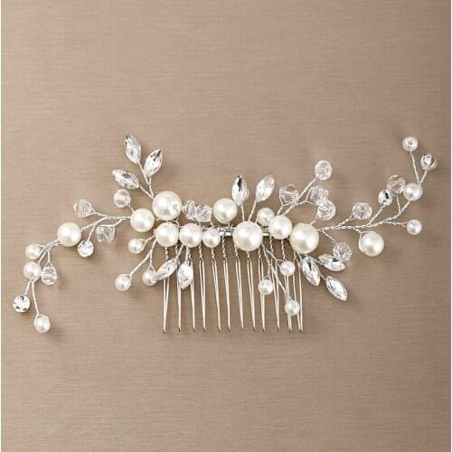 Fashion Pearl Rhinestone Wedding Hair Accessories Silver color Bridal Headdress Hair Comb Ladies handmade Tiara Wedding Jewelry