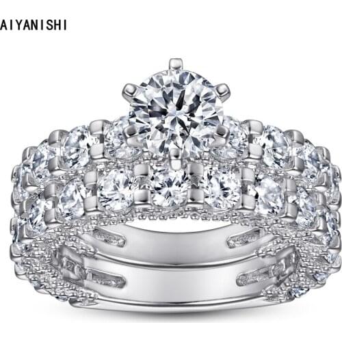 AIYANISHI Sets Rings For Women Couple Sona Round Ring Set Lovers Jewelry Bridal Wedding Engagement Romantic Rings Luxury Bague