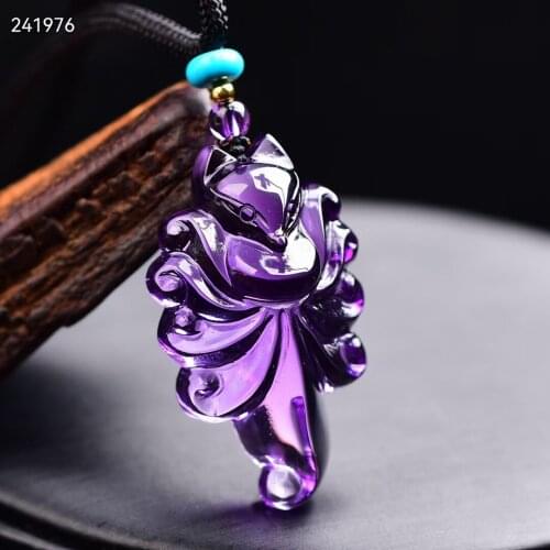 Genuine Natural Purple Amethyst Quartz 9 Tails Fox Pendant 38.8*23*12mm Women Men Amethyst Fox Necklace Jewelry AAAAA