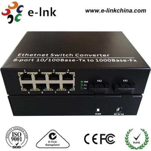 10/100/1000Base-T to 1000Base-F single mode single fiber 1310/1550nm media converter 2 SC fiber port and 8 RJ45 port