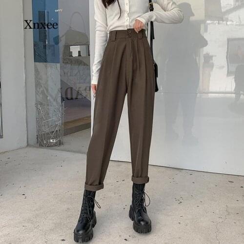 2021 High Waist Harajuku Suit Trousers Women Classic Pants Korean Street Office Long Harem Pants Streetwear Women Clothing