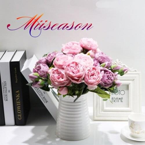 30cm Rose Silk Peony Artificial Flowers Bouquet 5 Big Head and 4 Bud Cheap pink Fake Flowers for Home Wedding Christmas Decor