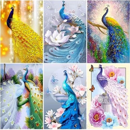 5D Diamond Embroidery Peacock Cross Stitch Birds Full Square Round Diamond Painting Animal Mosaic Art Home Decoration Gift