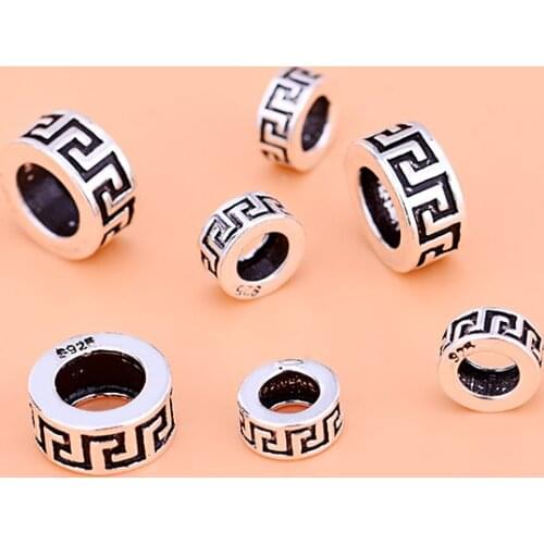 925 Sterling Thai silver beads, back pattern loose beads flat beads accessories, handmade jewelry materials jewelry accessories
