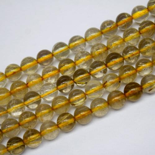 Natural stone beads yellow rutilated quartz round beads for jewelry making 15inch/strand pick size