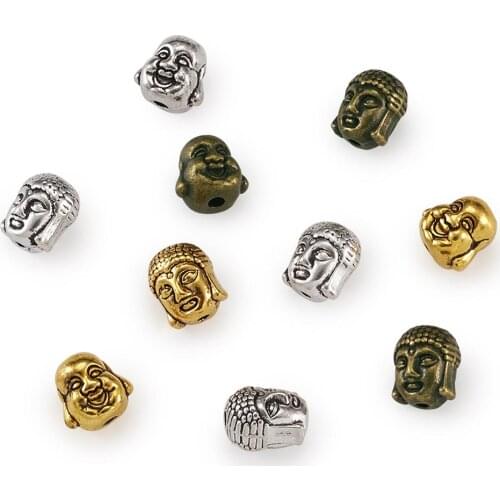 Pandahall 1Box Tibetan Style Alloy Beads Buddha for Buddhist jewelry making DIY Mixed Color 11x9x8mm, 60pcs/box