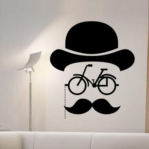 Hipster Bicycle Wall Stickers Creative Beard Man Wall Decals Home Decor Art Vinyl Removable Stickers Living Room Decoration