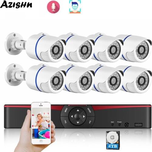 AZISHN H.265 8CH 5MP NVR POE CCTV Camera Security System Kit Audio Record IP Camera Outdoor Color Night VisionSurveillance Set