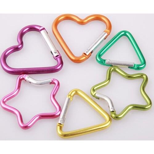 100pcs/lot 5cm Ring Aluminum Star Carabiner Heart shape KeyChain Hook Clip Climbing Camping Outdoor Tool