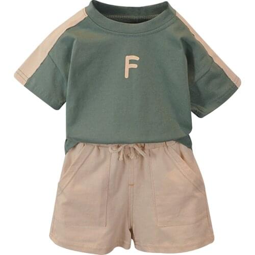 Toddle Boys Outfits Cotton Summer Suit Short Sleeves Letter Print T-shirt and Shorts Set for Children Summer Running Casual Suit