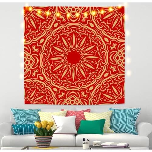 Red Indian Bohemia Mandala Flower Tapestry for Natural Plant Livingroom Photography Wall Decor