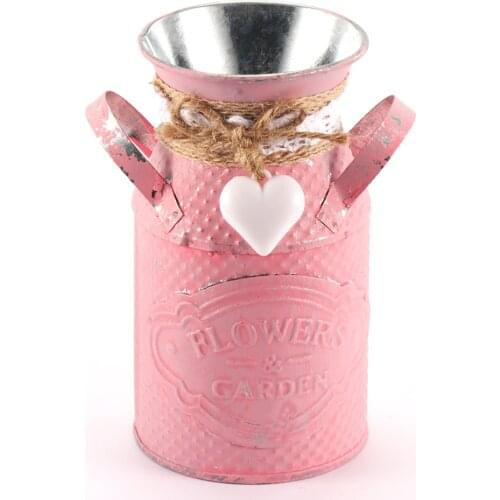 Creative Tabletop Vase Metal Circular Barrel Vase Flower Plant Pot Vintage Retro Garden Planting Flower Vase Home Decoration