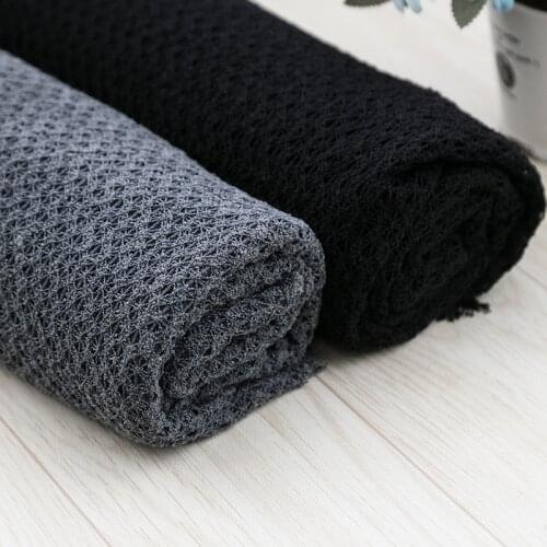 KT00142 100% Polyester Fabric Black For Fall Cardigan Hollow Knit Sewing Material 50*150 Cm/Piece