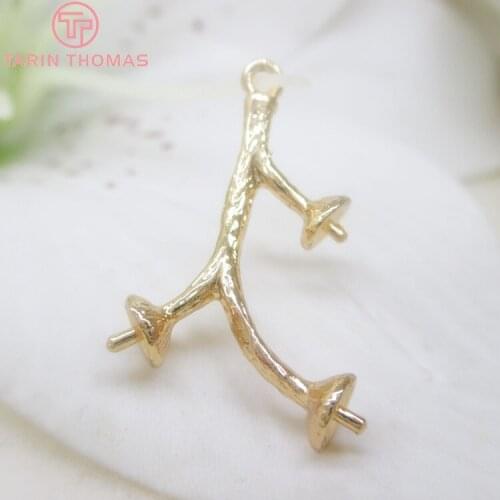 6PCS 25MM 24K Gold Color Platd Brass Branch Half Pins Connector Charms Pendants for Jewelry Making Findings Accessories